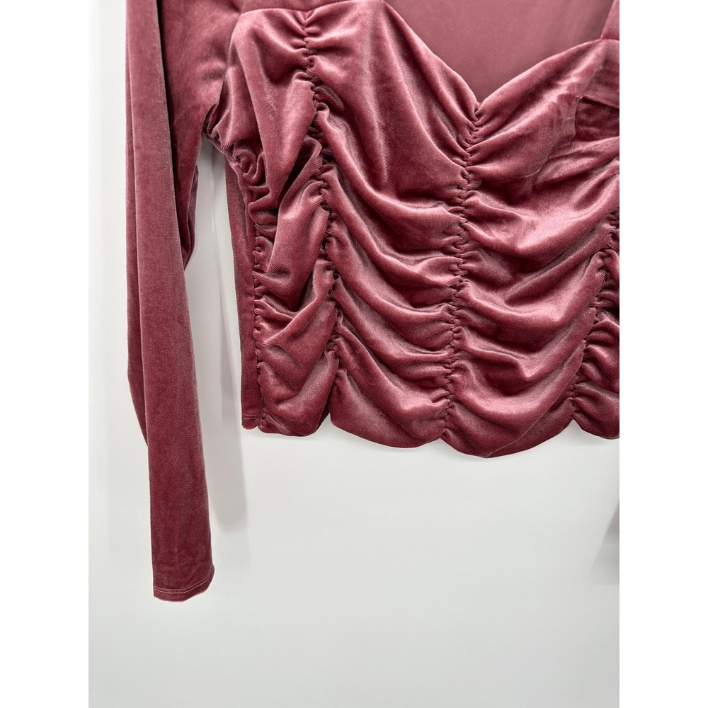Love, Fire Womens Pink Velour Ruched Long Sleeve Top Whimsigoth Fairy NWT Sz XL - Picture 4 of 11